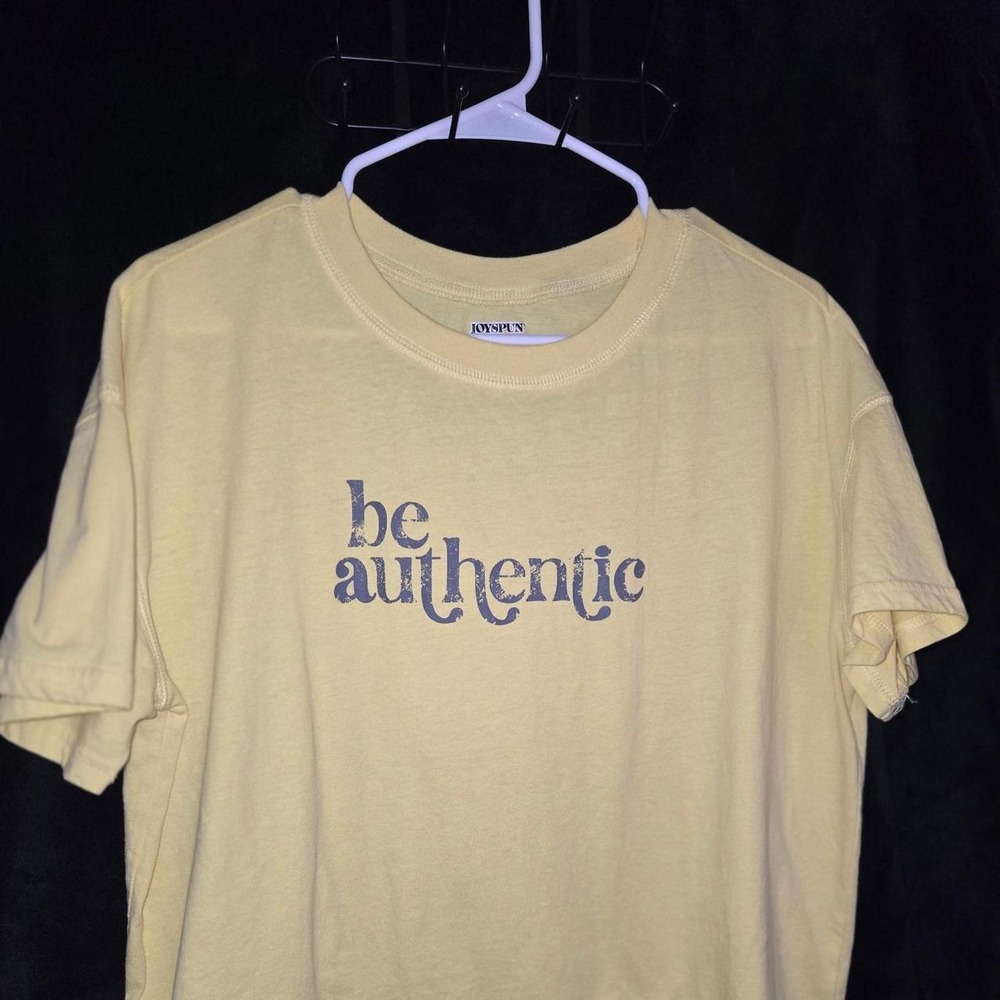 joyspun yellow "Be Authentic" graphic tee